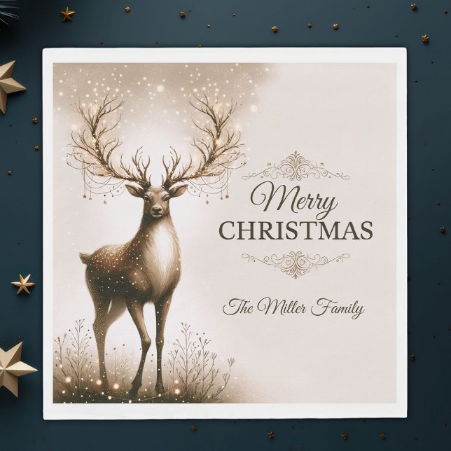 Majestic Reindeer, Merry Christmas Personalised  Napkin (Creator Uploaded)