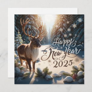 Majestic Reindeer New Year 2025 Greeting Card