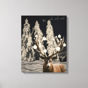 Majestic Reindeer Snow Christmas Canvas Wall Art
