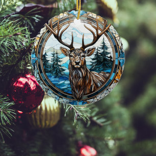Majestic Reindeer Stained Glass Christmas Ornament
