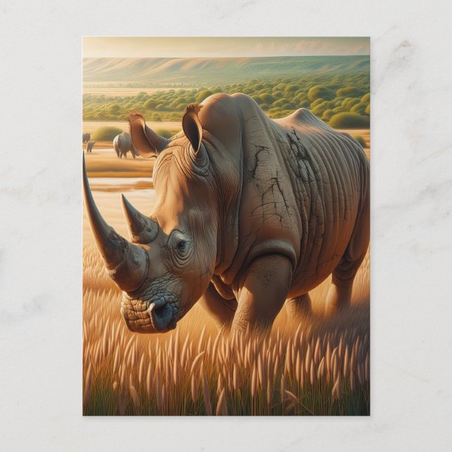 Majestic Rhino Roaming the Meadows Postcard (Front)