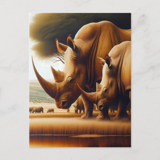 Majestic Rhinos Quenching Thirst Postcard (Front)