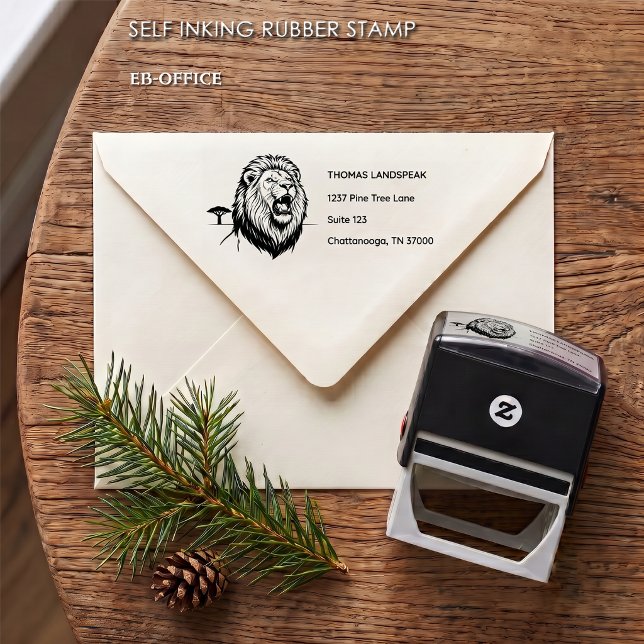 Majestic Roaring Lion Safari Return Address Self-inking Stamp (Self-inking Lion Stamp with return address (2.9”x1.4”). Choose your ink color.)