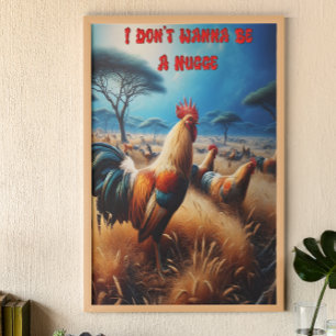 Majestic Rooster Amidst Verdant Grassland Poster