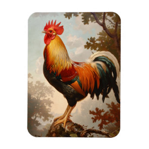 Majestic Rooster Posing in a Lush Natural Forest Magnet