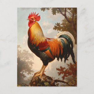 Majestic Rooster Posing in a Lush Natural Forest Postcard