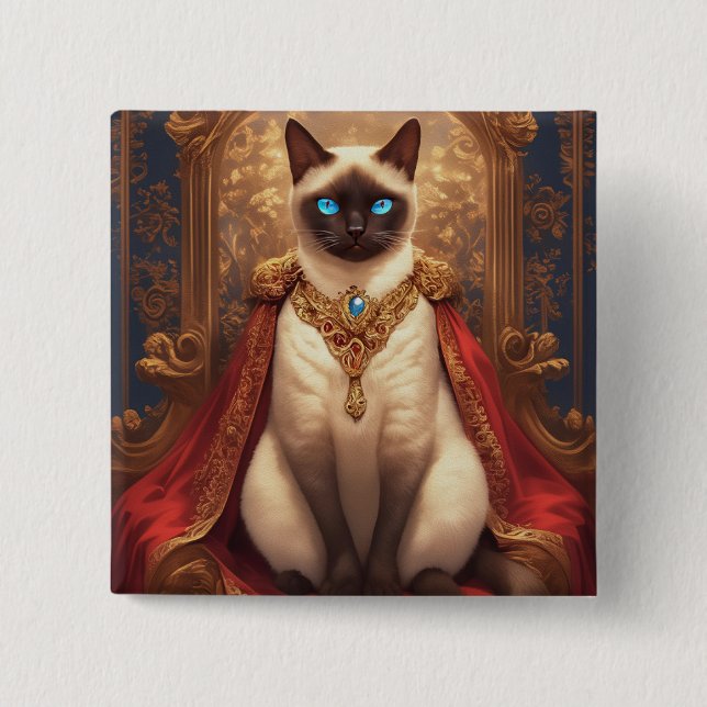 Majestic Royal Siamese Cat Portrait 15 Cm Square Badge (Front)
