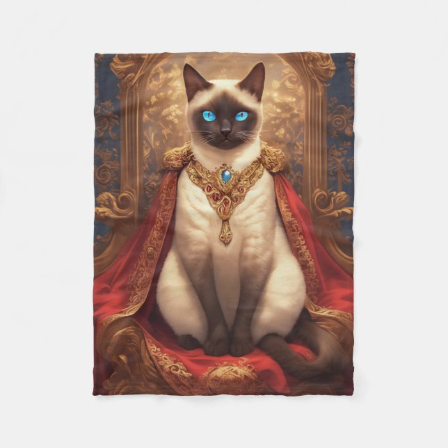 Majestic Royal Siamese Cat Portrait Fleece Blanket (Front)