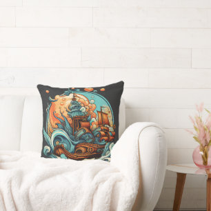 Majestic Sailboat - Sailing the Seas Throw Pillow