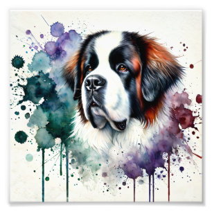 Majestic Saint Bernard Watercolor Art Photo Print