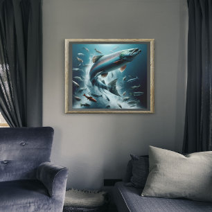 Majestic Salmon During Moonlit Dance 20x16 Poster