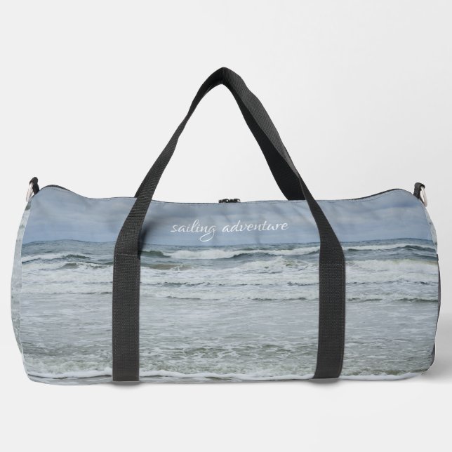 Majestic sea with waves under stormy skies duffle bag (Front)