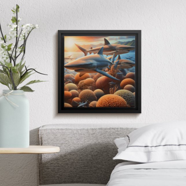 Majestic Sharks Swimming Above Vibrant Corals Poster (Creator Uploaded)