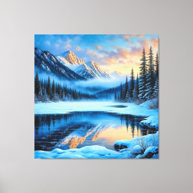 Majestic Snow-Covered Mountains Reflecting Canvas Print (Front)