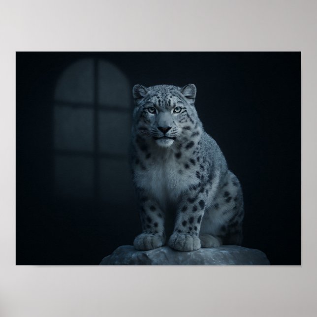 Majestic Snow Leopard in Moody Moonlight  Poster (Front)