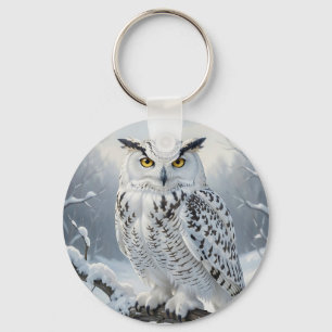 Majestic Snowy Owl Winter Scene Key Ring