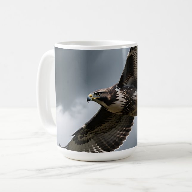 Majestic Soaring Hawk Storm Clouds Coffee Mug (Front Left)