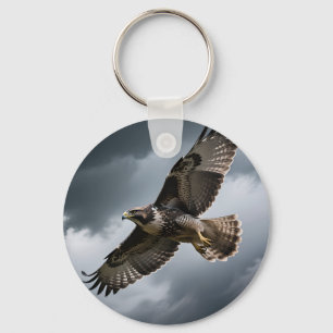 Majestic Soaring Hawk Storm Clouds Key Ring