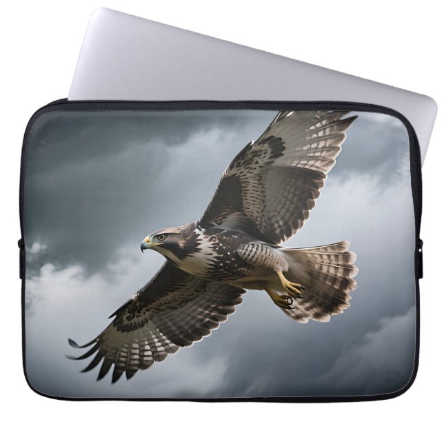Majestic Soaring Hawk Storm Clouds Laptop Sleeve (Front)
