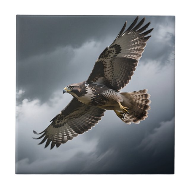 Majestic Soaring Hawk Storm Clouds Tile (Front)