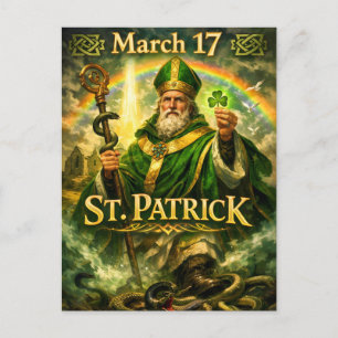 Majestic St. Patrick with Rainbow and Snakes Postcard