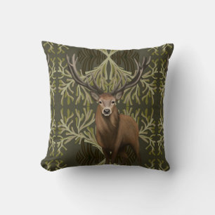 Majestic Stag Abstract Green Forest Cushion
