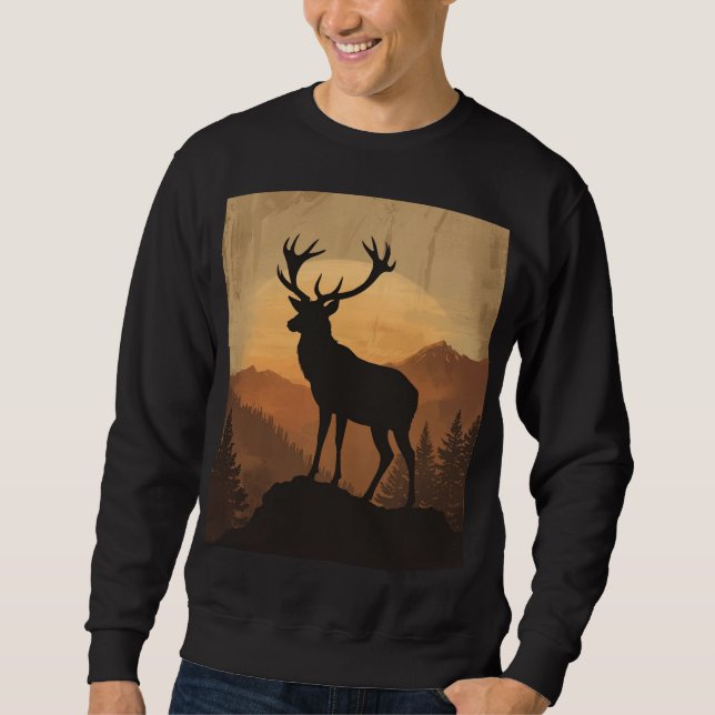 Majestic Stag Deer Silhouette at Sunset Sweatshirt (Front)