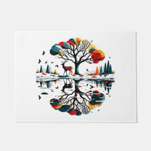 Majestic Stag in Snowy Winter Forest Doormat