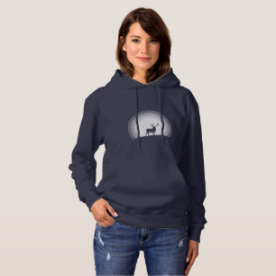 Majestic Stag Silhouette Under Lunar Light Hoodie