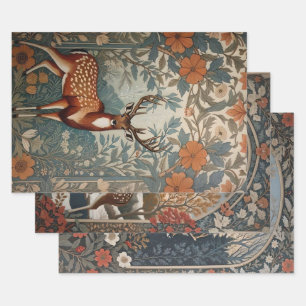 Majestic Stag William Morris Inspired Floral Wrapping Paper Sheet