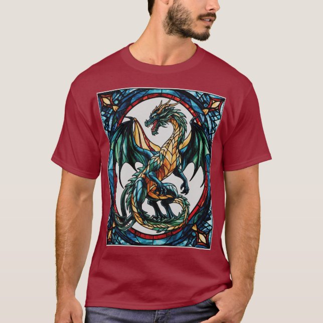 Majestic Stained Glass Dragon Mythical Masterpiece T-Shirt (Front)