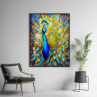 Majestic Stained Glass Peacock Art Nouveau Style Poster