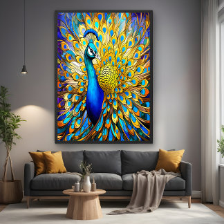 Majestic Stained Glass Peacock Art Nouveau Style Poster