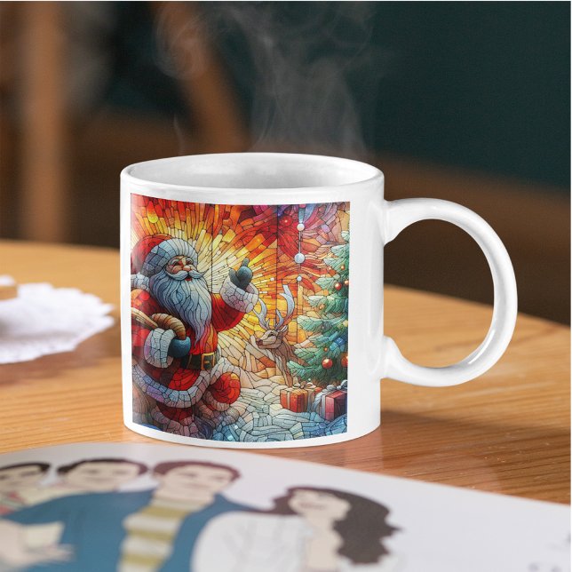 Majestic Stained Glass Santa and Reindeerts Two-Tone Coffee Mug (Creator Uploaded)