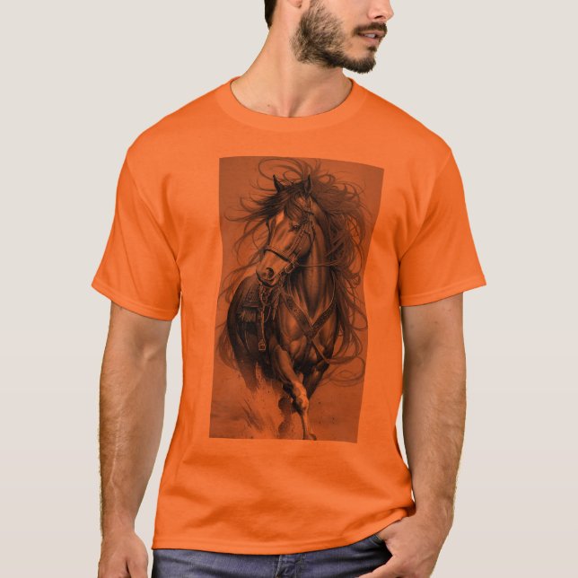 Majestic Stallion in Saffron: Bold & Elegant T-Shi T-Shirt (Front)