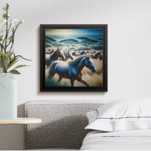 Majestic Stampede in Golden Field Poster