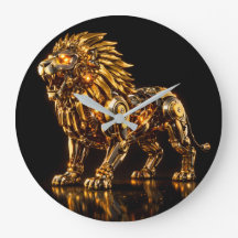 Majestic Steampunk Gold Lion Wall Clock