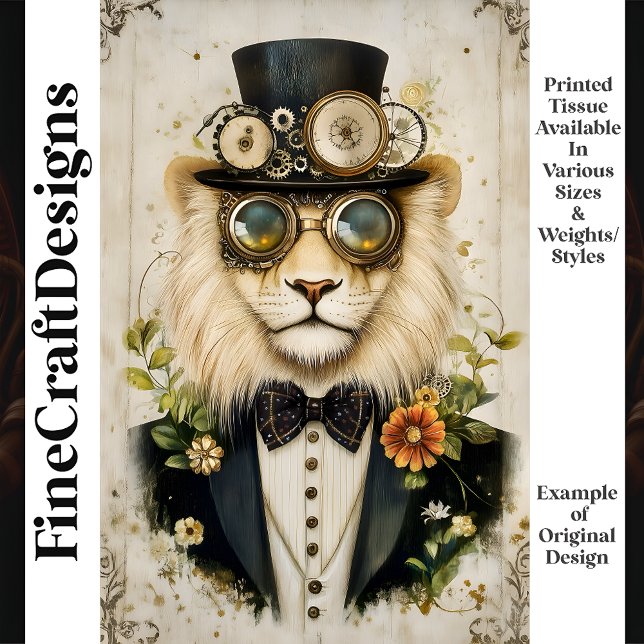 Majestic Steampunk Lion In Hat K1 Decoupage Tissue Paper (Creator Uploaded)