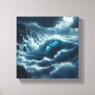 Majestic Stormy Ocean Waves Dramatic Dark Coastal Canvas Print