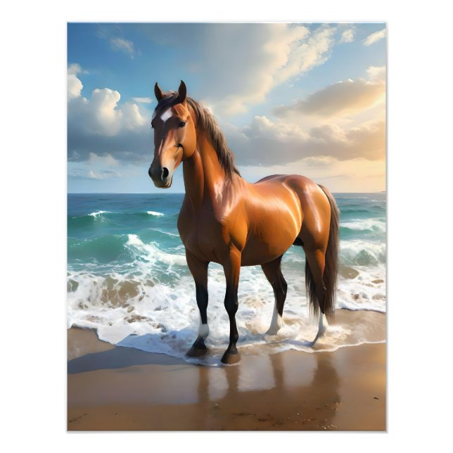 **"Majestic Stride: Proud Brown Horse on the Beach Photo Print (Front)