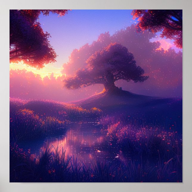 Majestic Sunrise in the Swampy Forest Poster (Front)