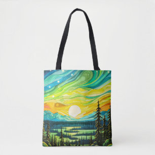 Majestic Sunset Abstract Illustration Tote Bag
