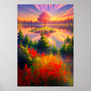 Majestic Sunset, Giant Tree Poster