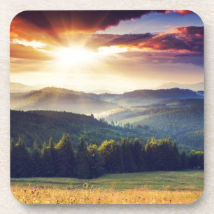 Majestic sunset in the mountains landscape 4 coaster