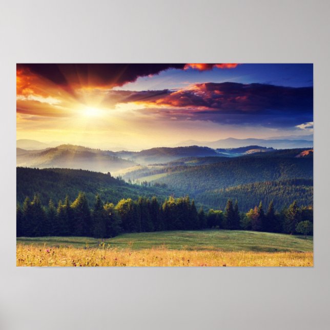 Majestic sunset in the mountains landscape 4 poster (Front)