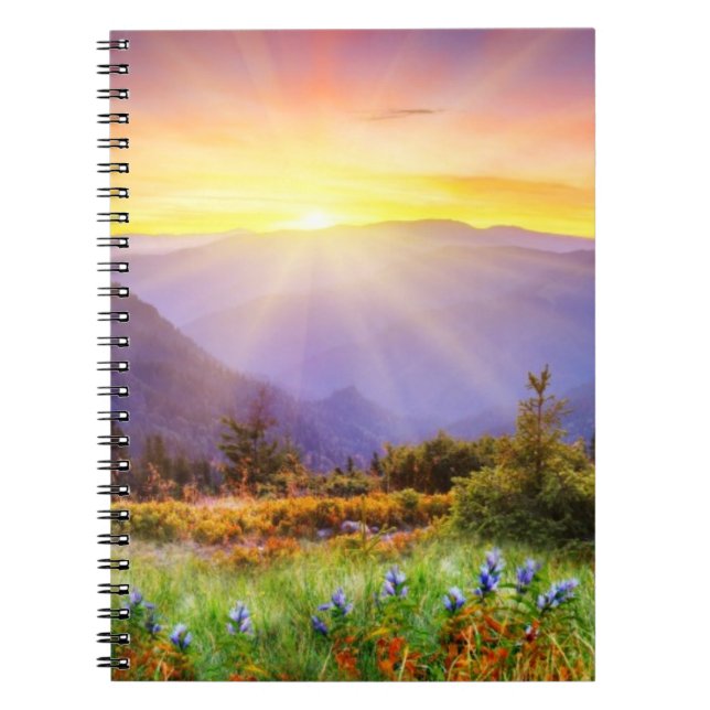 Majestic sunset in the mountains landscape spiral notebook (Front)