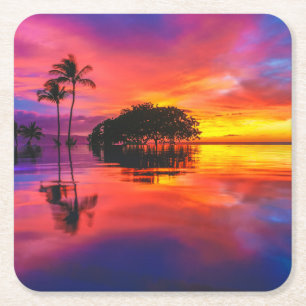 Majestic Sunset Wailea Beach, Maui, Hawaii Square Paper Coaster