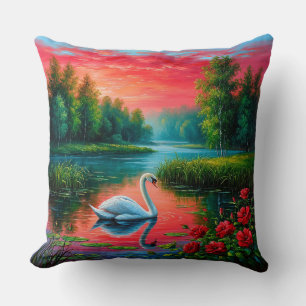 Majestic Swan Gliding on a Serene Lake Cushion