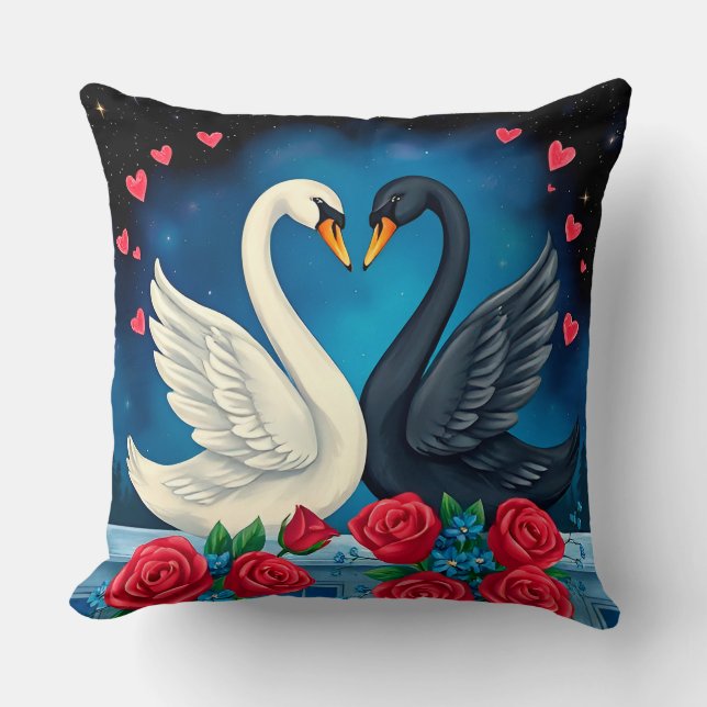 Majestic Swans Under Moonlit Sky Cushion (Front)