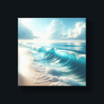 Majestic Swirling Turquoise Waves with Dramatic  Canvas Print<br><div class="desc">A powerful and dynamic digital seascape capturing a massive, swirling turquoise wave crashing onto a pristine shore. Above, towering white cumulus clouds catch the brilliant morning light, creating a dramatic and awe-inspiring atmosphere. This energetic composition is perfect for statement wall art, modern coastal interiors, or spaces designed to inspire strength...</div>